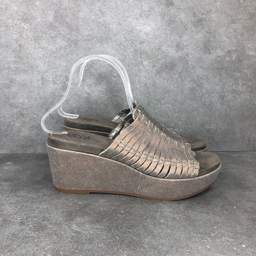 Lucca Lane Larissa Leather Platform Wedge Sandals, Metallic Brown, Women's 9
